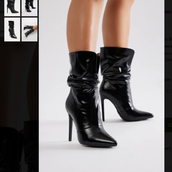 Women's Black High Heel Slouch Ankle Boots - Pointed Toe, Stiletto Heels - 7 - Picture 2 of 5